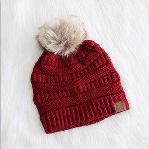 C.C Burgundy beanie with pom